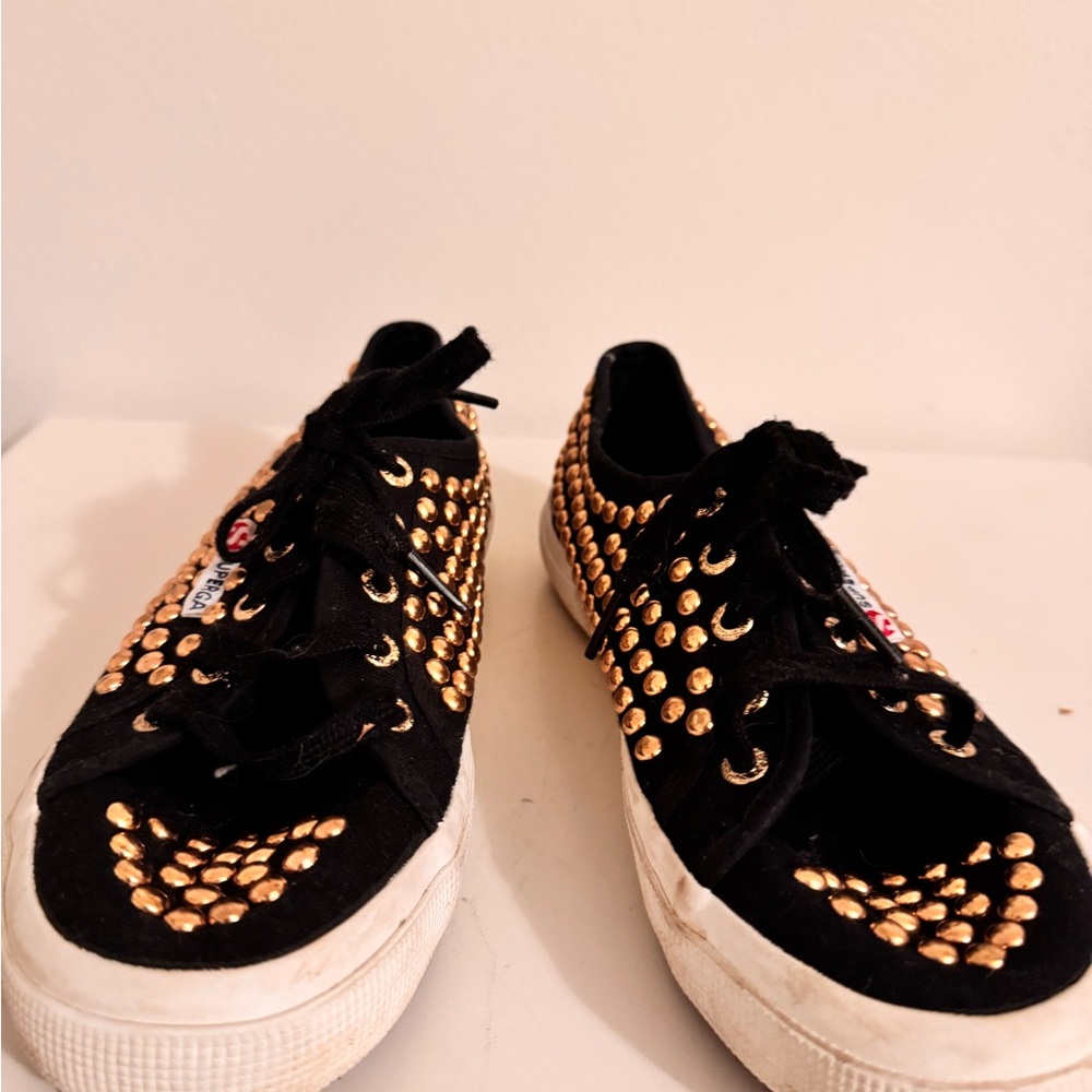 Superga Black and Gold Studded Sneakers super cool size 8 woman - Picture 3 of 4